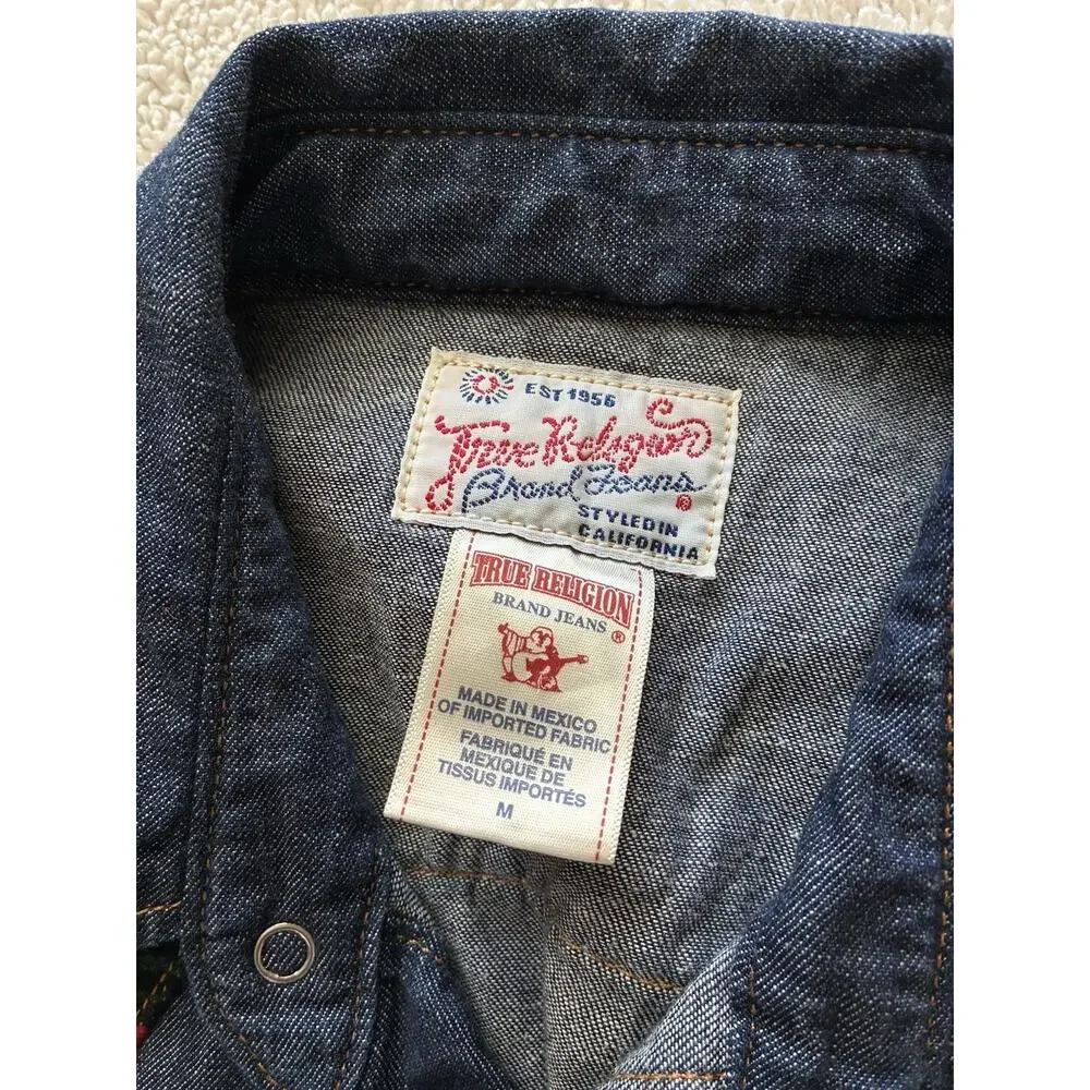 True Religion GEORGIA BAJA WESTERN Shirt Aztec Denim Pearl Snap Med Shirt